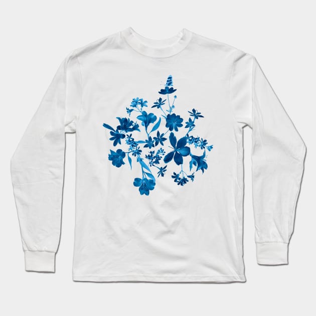 Blue Floral Long Sleeve T-Shirt by AnaAnaDesign